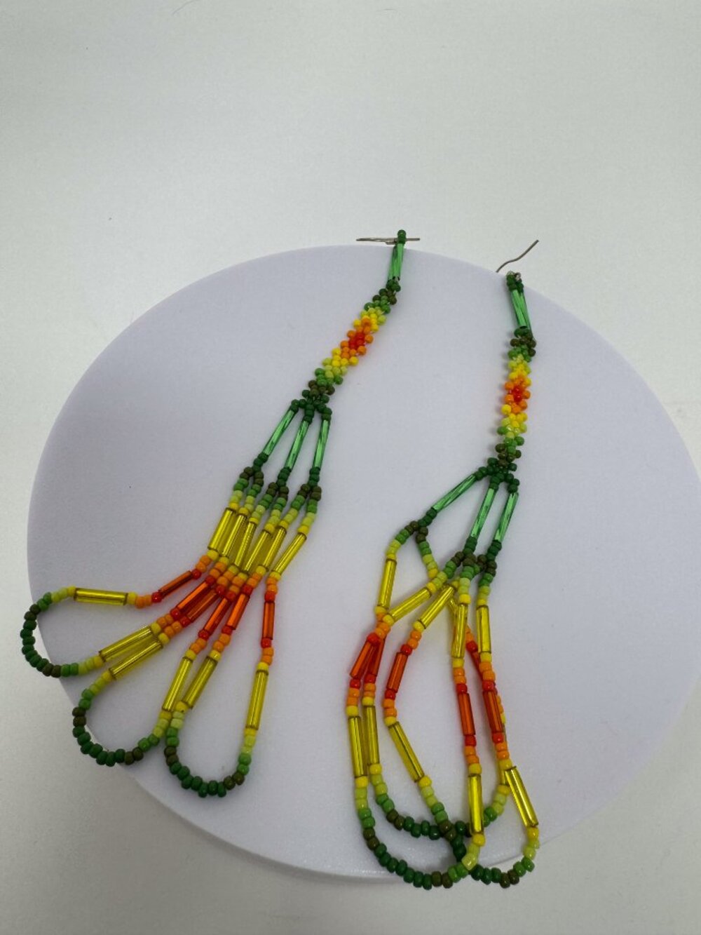 Vintage Colorful Beaded Fringe Dangle Earrings Boho Statement Festival Jewelry